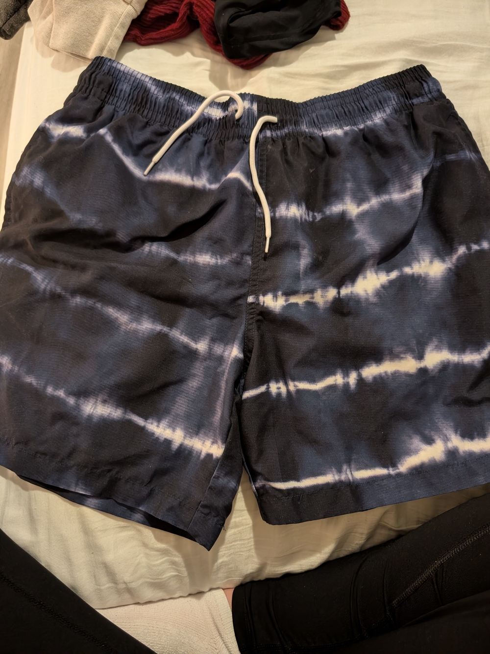 Men's Navy Tie-Dye Swim Trunks with Drawstring